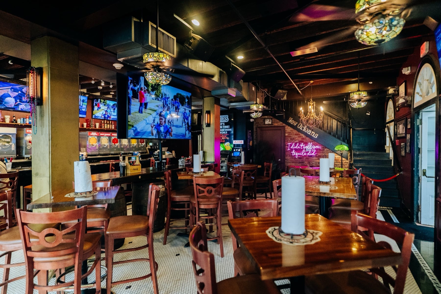 The main dining room at Vieux Sports Saloon
